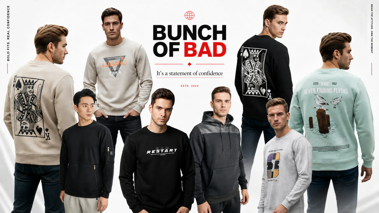 Bunch of Bad editorial collection featuring sweatshirts and hoodies
